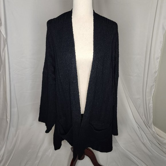 Topshop Long Black Oversized Open Front Cardigan Size 14/XL - Picture 2 of 12